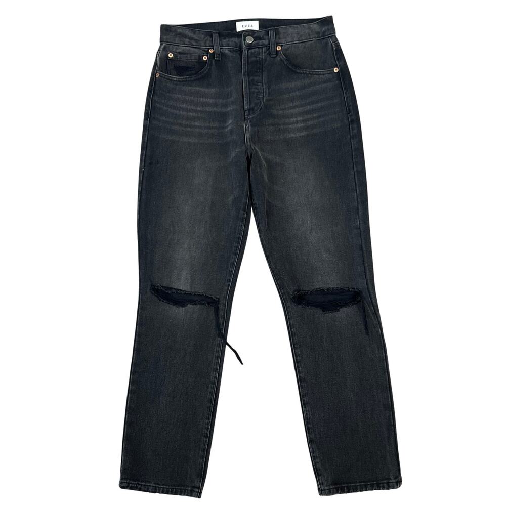 Pistola Keaton High Rise Slim Straight Distressed Black Jeans (Sz 28)